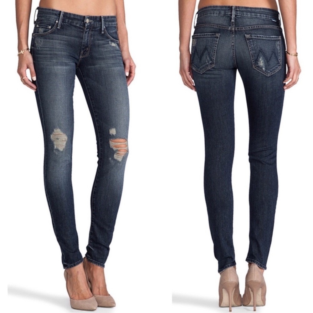 Mother The Looker Tarnished Skinny Jeans Womens 27 Dark Wash Distressed Denim